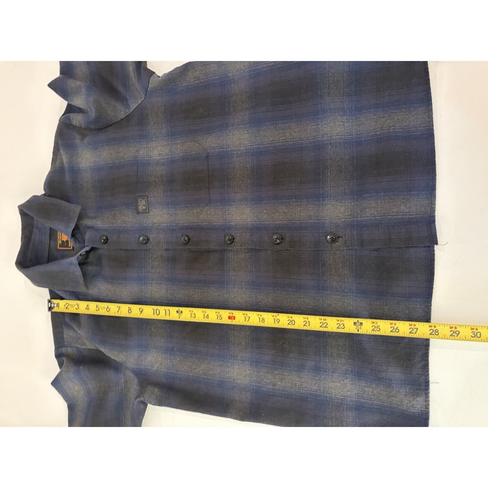 FB County Short Sleeve Checker Flannel Shirt Blue Black Grey Plaid Mens Medium - Picture 5 of 7